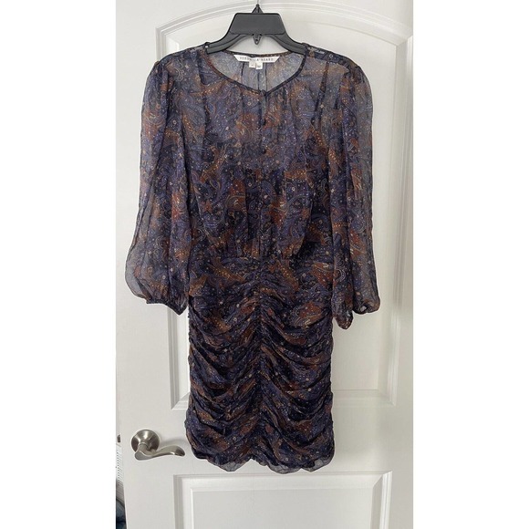 NEW $595 VERONICA BEARD "Kerri" Floral Paisley Silk Chiffon Ruched Mini Dress 10 - Picture 5 of 10
